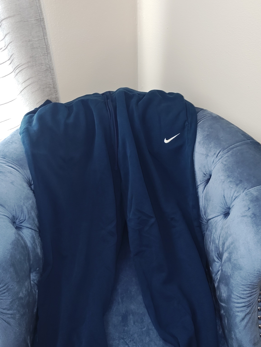 Nike Navy Blue Oversized Sweatpants with White Swoosh